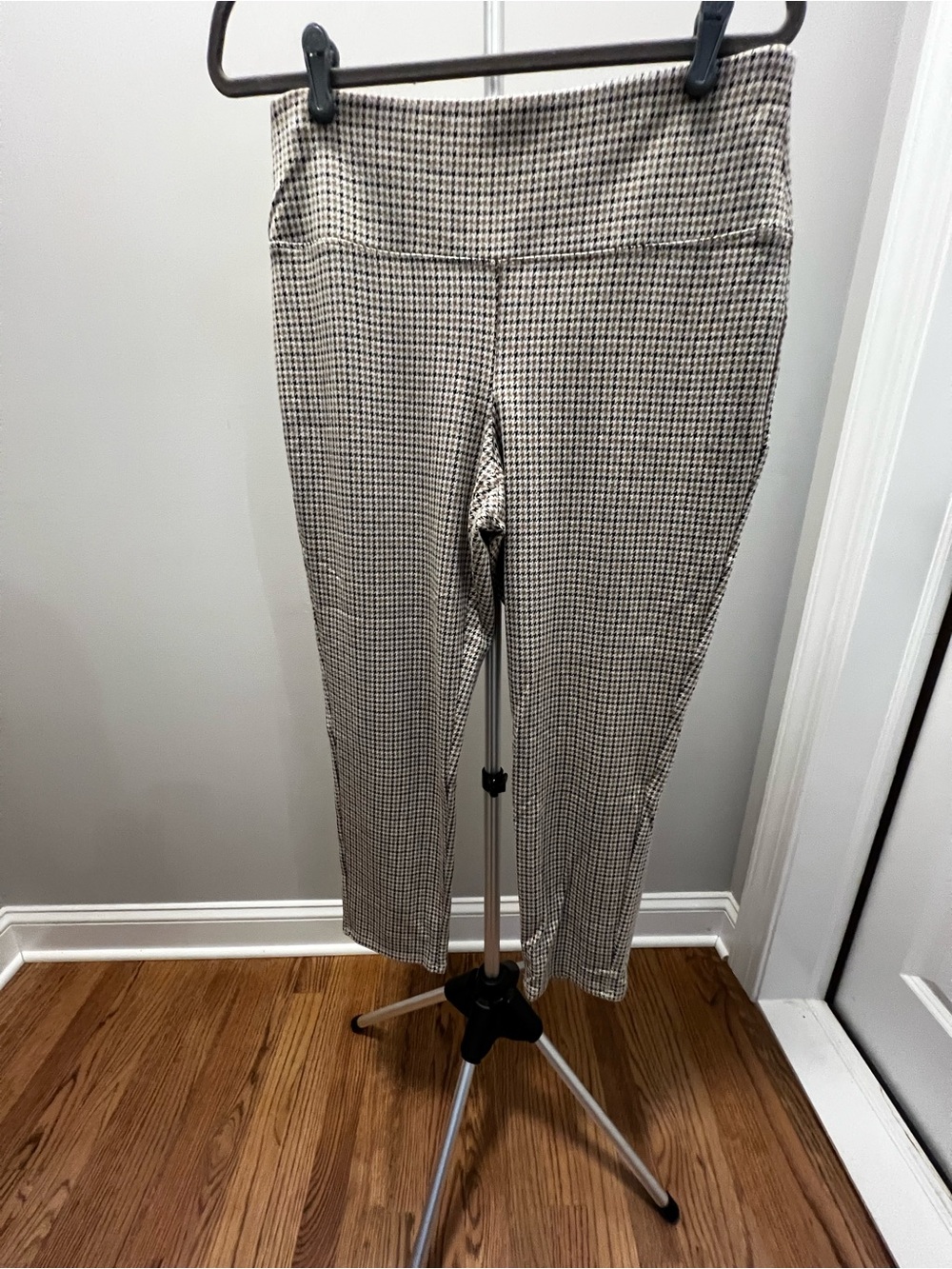 High-Waist Houndstooth Women’s Pants - Black, Tan & White